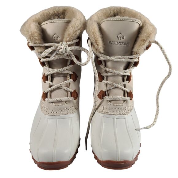 Wolverine  Torrent Ivory Leather Rubber Waterproof Faux Fur Lined Mid Boots 7 M - Picture 2 of 6